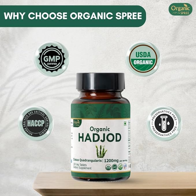 Hadjod 120 Tablets – USDA Organic Cissus Quadrangularis – Supports Joint Strength & Mobility* - Pack of 3