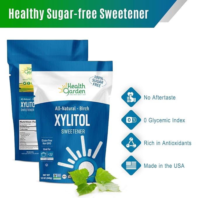 Health Garden Birch Xylitol Sweetener - 5 LBS Resealable Bag - Pure Birch Xylitol - Non GMO, Kosher, and Made in the U.S.A. - Ideal Powdered Sugar Substitute - Non-GMO Sugar Alternative