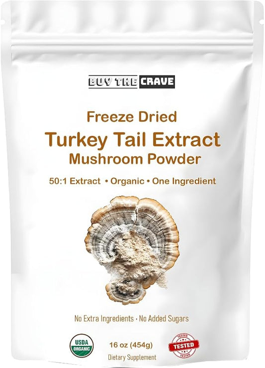Organic Non-GMO Freeze Dried Turkey Tail Mushroom Powder (50:1 Extract), 16 Ounces | Freeze Dried Longer Shelf Life, Supports Immune Response & Cellular Level (16 OZ)
