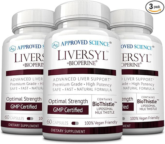 Approved Science Liversyl - Support Optimal Liver Function - Cleanse and Detox - Fast and Effective - Milk Thistle, Artichoke Extract, and Bioperine - Vegan - 180 Count - 3 Month Supply - Made in USA