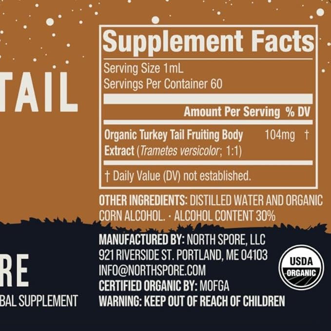 North Spore Organic Turkey Tail Tincture | Mushroom Supplement for Immune Wellness | Sustainably Grown & Confirmed for Potency | Trametes Versicolor Extract | Vegan, Non-GMO - 2oz
