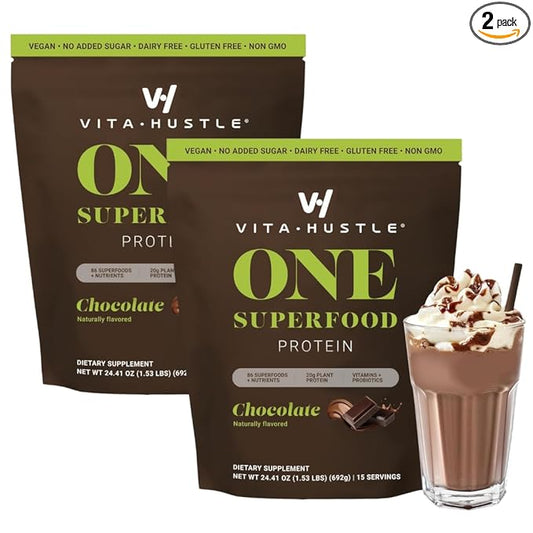 VitaHustle ONE Meal Replacement Shake - Plant Based Protein Powder by Kevin Hart - Vegan, Meal Replacement Powder with Superfoods, Vitamins, Adaptogens & Probiotics - Chocolate Flavor, 30 Servings