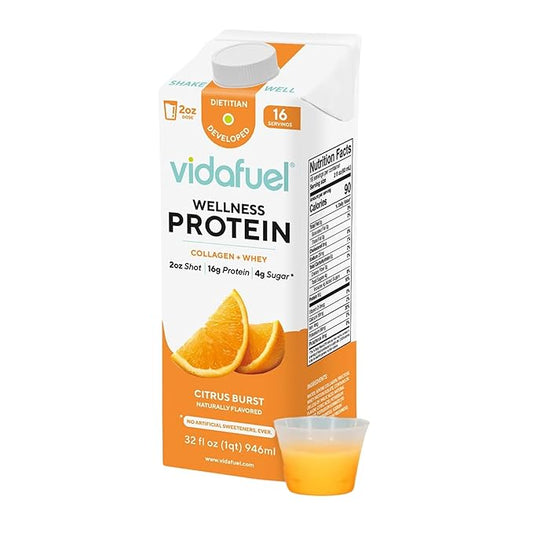 Protein Drink, 16g Protein Per 2oz Shot, 32 fl oz Carton, Citrus, Collagen and Whey Drink, No Artificial Sweeteners