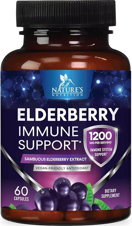 Elderberry Immune Support 1200mg Extract Capsules - Daily Immune Support for Adults with Concentrated Sambucus Black Elderberry Antioxidant - Gluten Free Vitamin, Non-GMO Supplement - 60 Capsules
