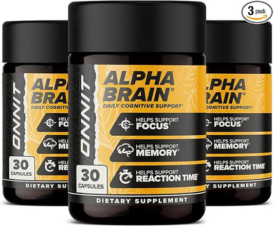 ONNIT Alpha Brain Nootropic Focus Capsules, Nootropics Brain Support Supplement for Memory, Mental Clarity and Cognitive Support with L-Theanine, Vitamin B6 and Huperzine A, 3-Pack (90 Count Total)