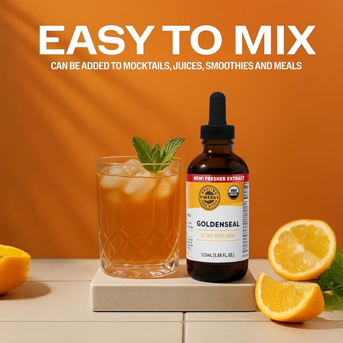 Vimergy Goldenseal Tincture Herbal Supplement – (57 Servings) 10:1 Extract Equivalent of 2000mg Herbal Equivalent– USDA Organic, Vegan, Alcohol-Free Golden Seal herb Drops Great for Tea (115 mL)