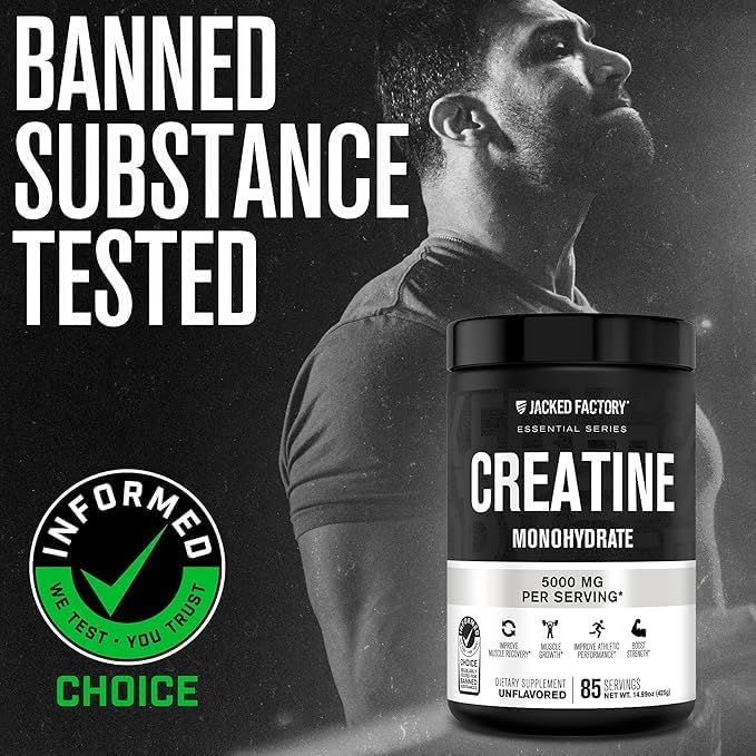 Jacked Factory Creatine Monohydrate Powder 425g - Creatine Supplement for Muscle Growth, Increased Strength, Enhanced Energy, & Improved Athletic Performance 85 Servings, Unflavored