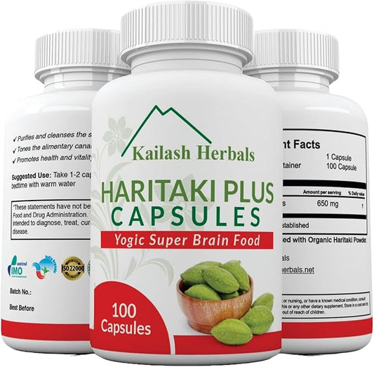 Organic Haritaki Capsules - Improves Digestion - Detoxification & Rejuvenation – Maintains Regularity - Brain Function- 100 Capsules Terminalia chebula | Vegan, Non-GMO