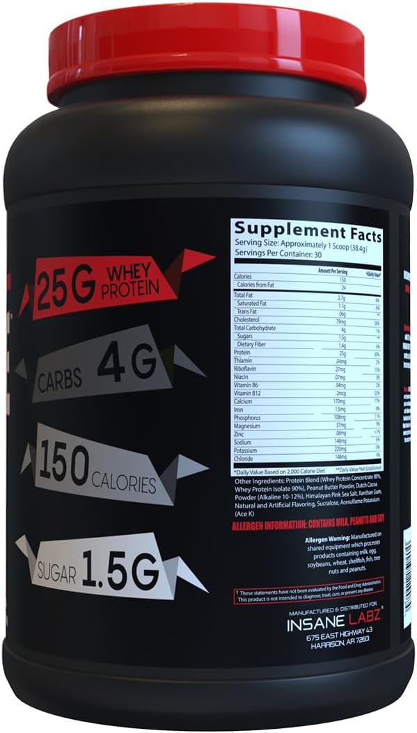 Insane Labz Insane Whey,100% Muscle Building Whey Protein, BCAA Amino Profile, Mass Gainer, Meal Replacement (Chocolate Peanut Butter, 30 Servings)