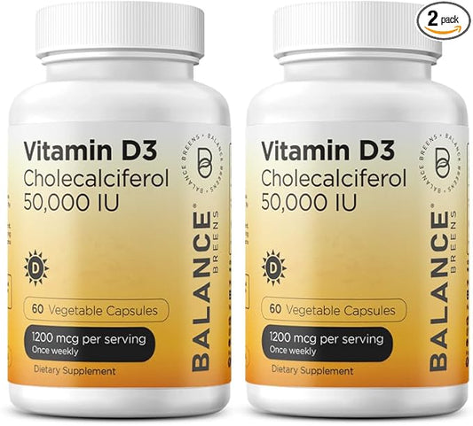 Balancebreens Vitamin D3 50,000 IU, 60 Veggie Capsules - High Potency, Supports Immune & Bone Health - Weekly Once (Pack of 2)