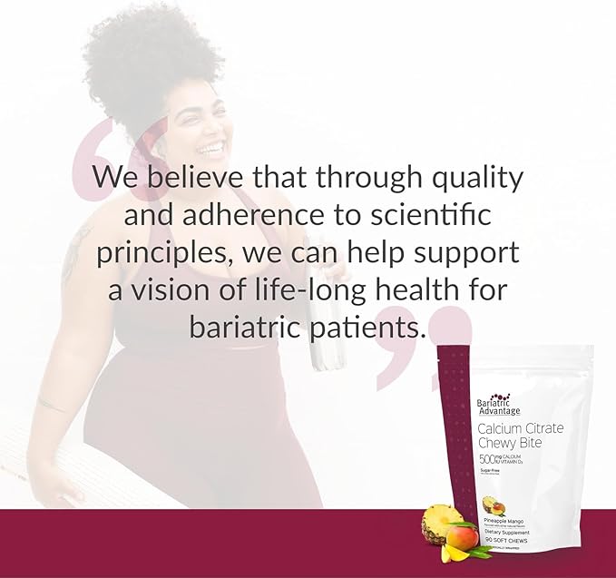 Bariatric Advantage Calcium Citrate Chewy Bites 500 mg - Highly Absorbable & Digestible - Vitamin D3 - Easily Chewable Calcium Supplement - Pineapple Mango - 90 Count