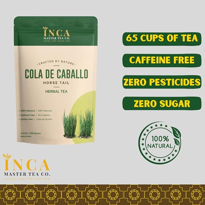 Inca Master Tea Cola De Caballo Hierba, Horsetail Tea in Loose Leaf Form - 3.5 Ounces of Cola DE Caballo Herbs - Sourced From Peru