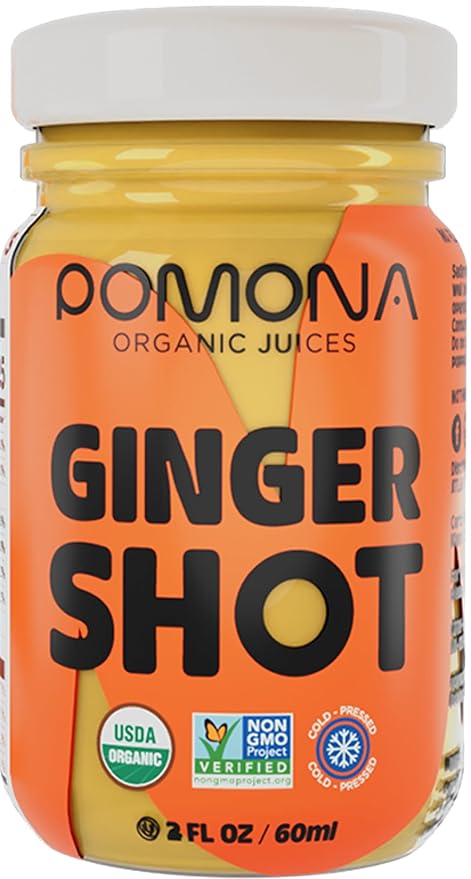 Pomona Organic Juices Ginger Shot (Pack of 12), Kosher, Non GMO, Cold-Pressed, 2 oz Glass Bottles