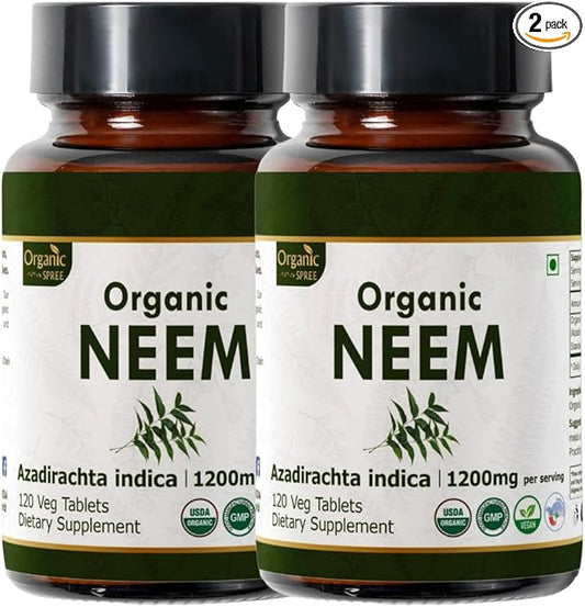Neem 120 Tablets | Azadirachta Indica (Neem) | USDA Organic Certified | Healthy Skin and Detox | Dietary Supplement 120tab - Pack of 2
