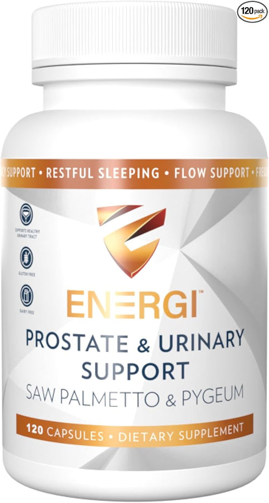 ENERGI Prostate Support Supplement with Saw Palmetto for Men & Women, 200mg Saw Palmetto, 100mg Pygeum Supplement, Pumpkin Seed, Prostate Health Supplements, 120 Capsules