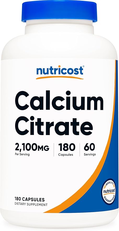Nutricost Calcium Citrate (2,100mg) 180 Vegan Capsules - GMO-Free, Gluten-Free, 60 Servings
