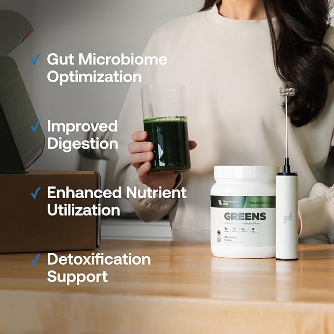 Transparent Labs Prebiotic Greens - Superfood Powder & Antioxidants Supplement with Organic Spirulina, Chloerra, Acacia, & Green Banana Powder - 30 Servings, Peach Mango