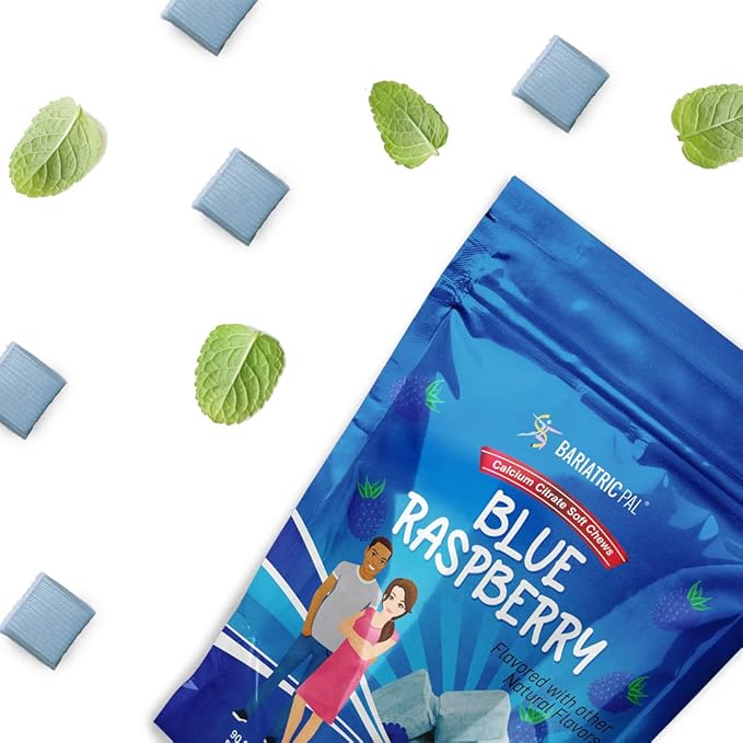 BariatricPal Sugar-Free Calcium Citrate Soft Chews 500mg with Probiotics (90 Count) - Blue Raspberry