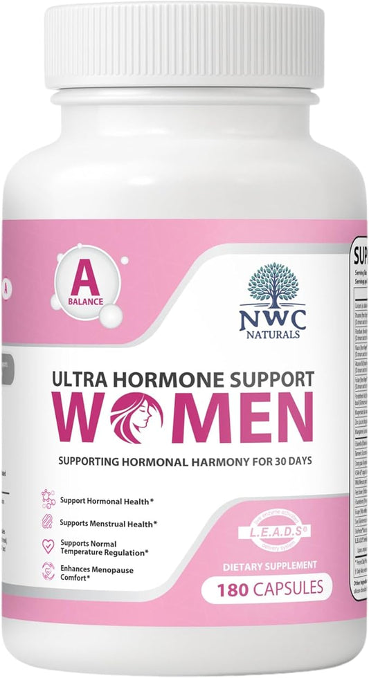 NWC Naturals Ultra-Hormone Support Formula A – Hormone Harmony for Women & Foundational Hormone Balance for Women, 180 Capsules – Cycle & Menopause Support with Organic B-Vitamins & Herbal Extracts