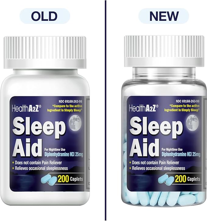 HealthA2Z Sleep Aid 200 Caplets | Diphenhydramine HCl 25mg | Regular Strength Sleeping Pills | Safe & Non-Habit-Forming