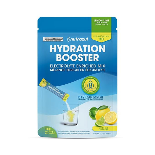 Nutrazul Hydration Booster | Supports Rapid Hydration | Electrolyte Enriched Mix | No Artificial Sweeteners | Lemon Lime Flavour| Vegan, Gluten-Free, Non-GMO | 30 Sticks