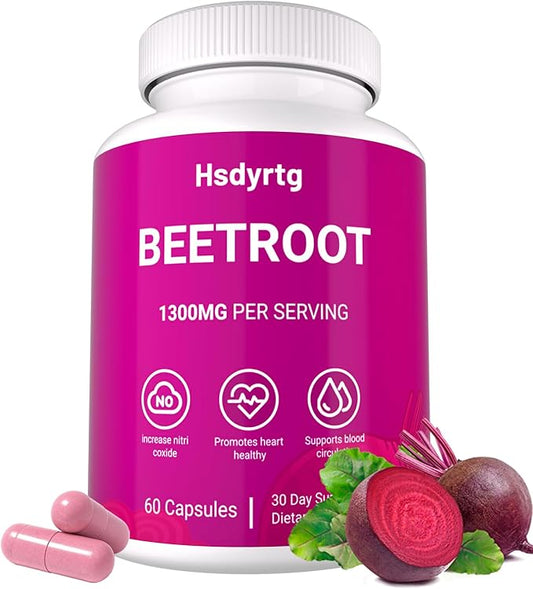 Premium Beet Root Capsules - 60 Vegan Capsules, Natural Beetroot Supplement Powder for Natural Energy & Endurance Support, Non-GMO, Gluten Free Dietary Support, 30-Day Supply