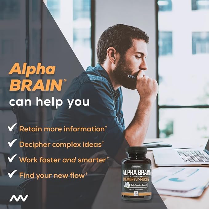 ONNIT Alpha Brain Nootropic Focus Capsules, Nootropics Brain Support Supplement for Memory, Mental Clarity and Cognitive Support with L-Theanine, Vitamin B6 and Huperzine A, 3-Pack (90 Count Total)