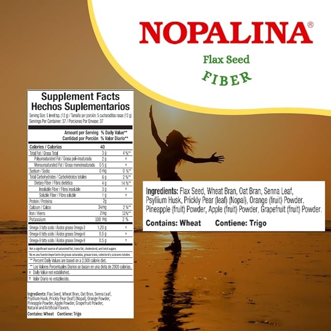 Nopalina Fiber Formula | 1 Lb Bag | 30 Servings | Flax Seed, Psyllium, Oat and Wheat Bran, Omega 3, 6 & 9 | Can Help with Regularity & More | The Original