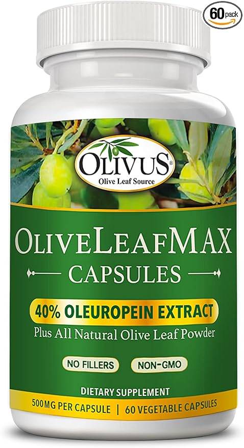OliveLeafMAX Olive Leaf Extract (40% Oleuroepin) + Organic Olive Leaf Powder + No Fillers + 60 Vegetarian Capsules + Sourced from Spain and Manufactured in USA at GMP Facility