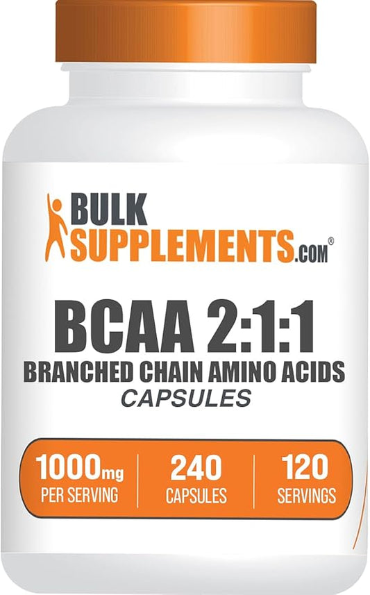 BulkSupplements.com BCAA 2:1:1 Capsules - Branched Chain Amino Acids, BCAA Supplements, BCAA Capsules, BCAA Pills - Gluten Free, 240 Capsules (Pack of 1)