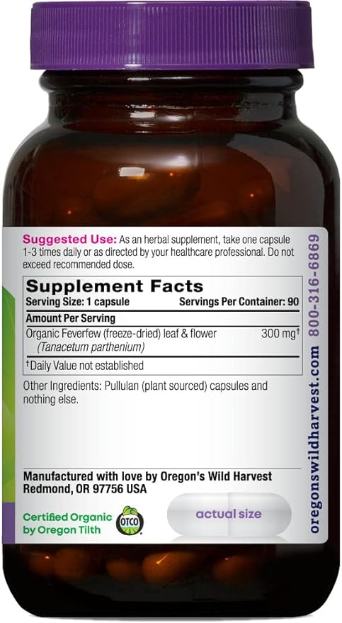 Oregon's Wild Harvest Non-GMO Feverfew (F.D.), Organic Herbal Supplements, 90 Count