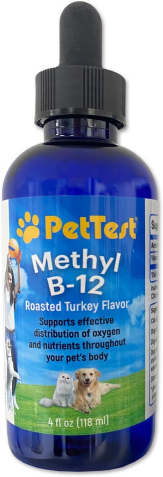 PetTest Methyl B12 Vitamin Liquid Drops 4fl oz (5000 MCG) Supplement with Methylcobalamin for Diabetic Pets, Maximum Absorption to Increase Energy for Dogs and Cats