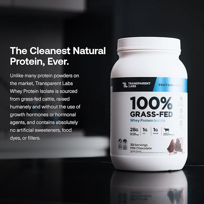 Transparent Labs Grass-Fed Whey Protein Isolate - Naturally Flavored, Gluten Free Whey Protein Powder with 28g of Protein per Serving & 9 Amino Acids - 30 Servings, French Vanilla