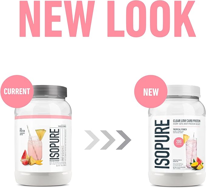 Isopure 100% Pure Whey Isolate Protein Powder Infusions, Lactose Free, Gluten Free, Naturally Flavored, Tropical Punch, 20g Protein Per Serving, 1.9 Lbs, 36 Servings