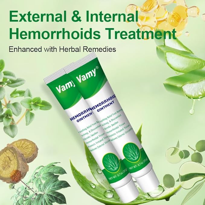 vamy Herbal Hemorrhoid Cream, Hemorrhoid Treatment and Hemorrhoids Cream with Lidocaine 4% and Phenylephrine HCI for Fast Relief of Pain, Swelling, Itching, Burning, Hemorrhoidal Treatment. 2 pc