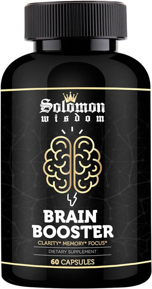 SOLOMON WISDOM Brain Booster – Nootropic Dietary Supplement for Memory Boost – 60 All-Natural Capsules to Enhance Focus & Improve Concentration & Clarity