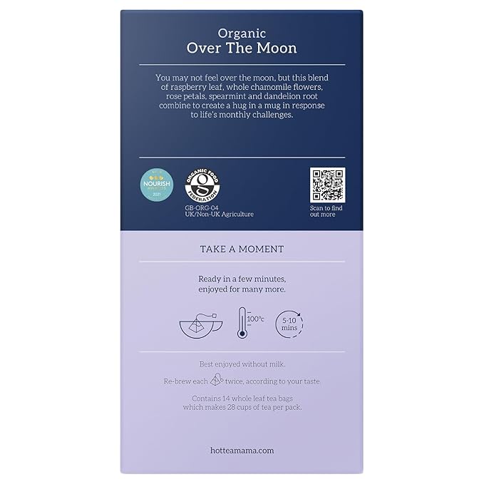 HOTTEA MAMA | Over The Moon | Period Support Tea | Spearmint, Raspberry Leaf, Rose, Chamomile, Dandelion Root | 14 Whole Leaf Biodegradable Tea Bags (28 Cups)