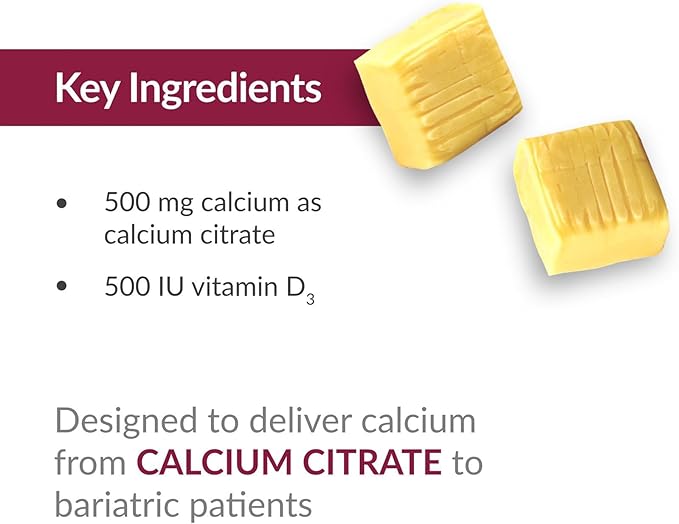 Bariatric Advantage Calcium Citrate Chewy Bites 500 mg - Highly Absorbable & Digestible - Vitamin D3 - Easily Chewable Calcium Supplement - Pineapple Mango - 90 Count