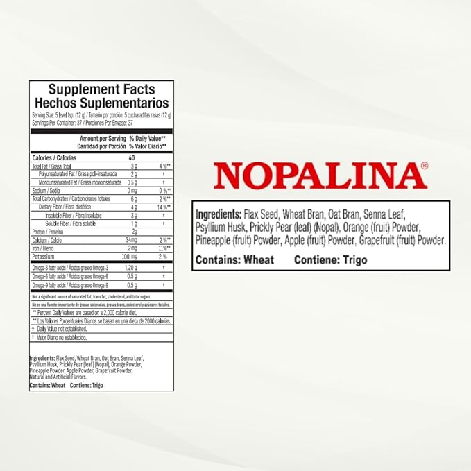 Nopalina Fiber Formula | 1 Lb Bag | 30 Servings | Flax Seed, Psyllium, Oat and Wheat Bran, Omega 3, 6 & 9 | Can Help with Regularity & More | The Original