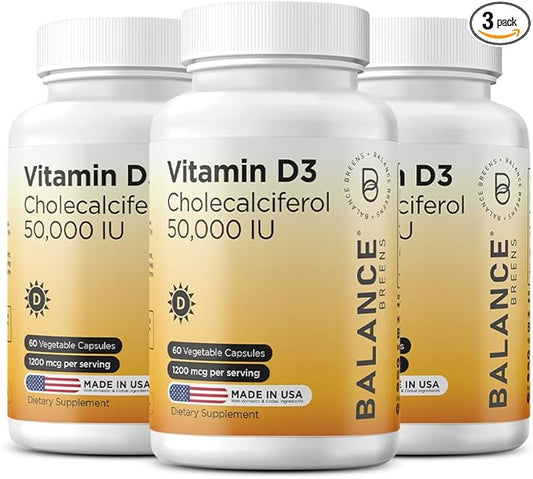 Balancebreens Vitamin D3 50,000 IU, 60 Veggie Capsules - High Potency, Supports Immune & Bone Health - Weekly Once (Pack of 3)