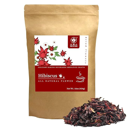 TIAN HU SHAN Hibiscus Tea, 1lb/16oz Dried Hibiscus Flowers Loose Leaf 100% Natural Herbal Tea Cut & Sifted Caffeine Free Resealable Bag(200+ Cups)