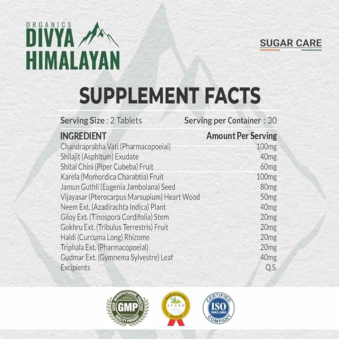 Sugar Care Supplement - Advanced Herbs Mix Blood Glucose Support with Karela, Gudmar, Shilajit & Triphala - Natural Herbal Formula for Healthy Blood Sugar Levels - 60 Tablets
