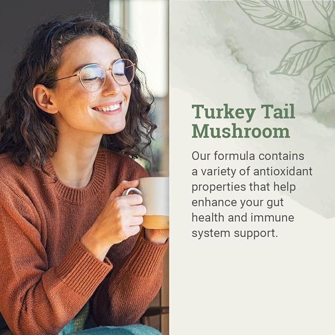 Earth Harmony Organic Turkey Tail Mushroom Capsules (1200mg Pure Extract) - Superfood Mushroom Supplement Helps Support Brain Health - Premium Powder Extract - 120 Capsules (2-Month Supply)