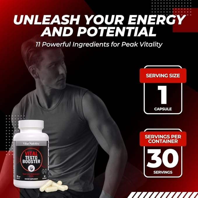 Vital Testo Booster - Natural Testosterone Support Supplement for Men | Promotes Energy, Stamina, and Vitality | Men’s Health | Made in USA | 30 Days Supply