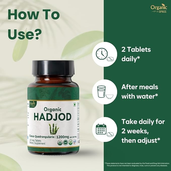 Hadjod 120 Tablets – USDA Organic Cissus Quadrangularis – Supports Joint Strength & Mobility* - Pack of 3