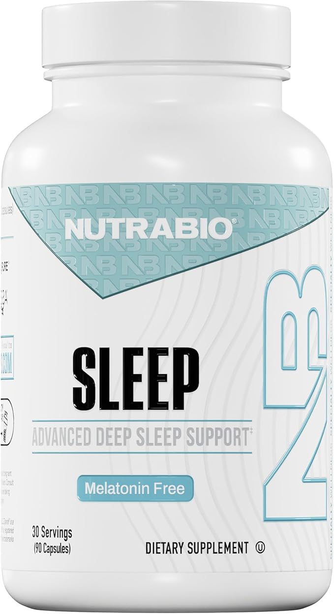 NutraBio Sleep - Advanced Deep Sleep Supplement - Restorative Natural Sleep Aid, Reduces Restlessness - Melatonin Free Sleep Aid - 30 Servings- 90 Capsules