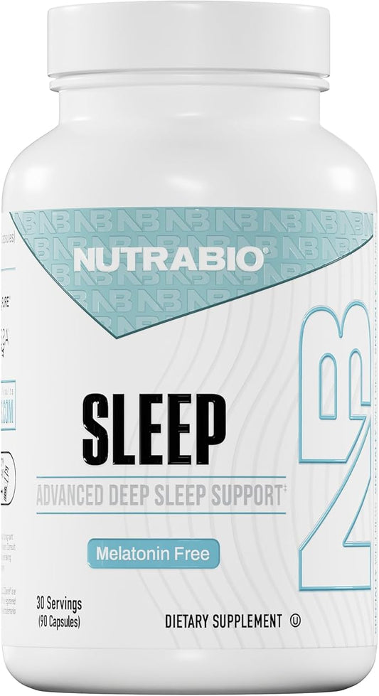 NutraBio Sleep - Advanced Deep Sleep Supplement - Restorative Natural Sleep Aid, Reduces Restlessness - Melatonin Free Sleep Aid - 30 Servings- 90 Capsules