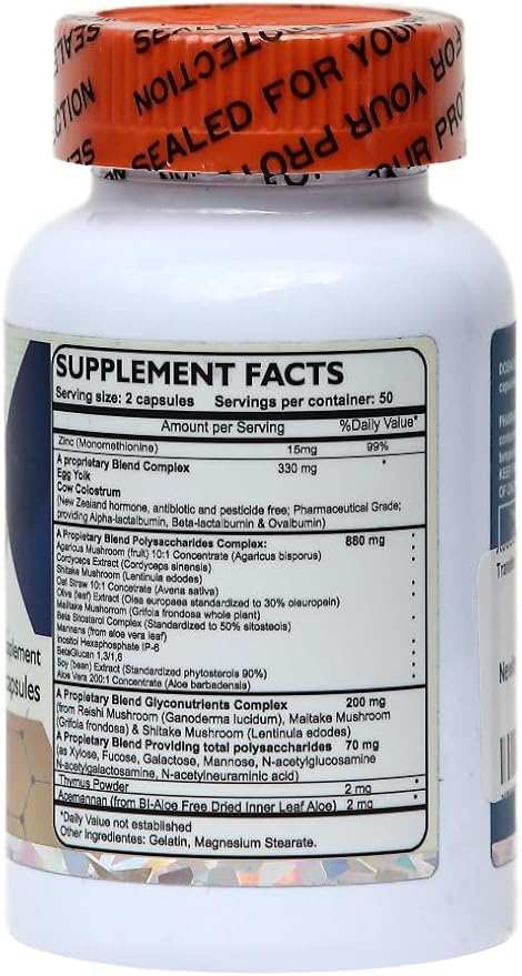 Transfer Factor Enhanced, 100 Natural Capsules, Immune Support - Transfer Factor Multi Immune from Cow Colostrum, Egg Yolk & Special Blend of Mushrooms