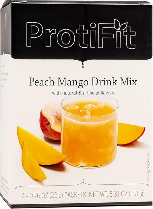 High Protein Fruit Flavored Powder Drink Mix, 15g Protein, Low Calorie, Sugar Free, Ideal Protein Compatible, 7 Servings Per Box (Peach Mango)