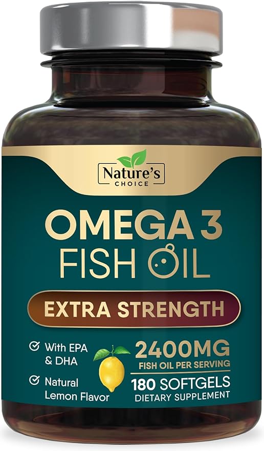 Omega 3 Fish Oil Supplement 2400 mg - Triple Strength EPA & DHA Fish Oil Omega 3, Essential Fatty Acids Supplement Softgels, Brain & Heart Health Support Supplements, Gluten Free Non-GMO, 180 Softgels